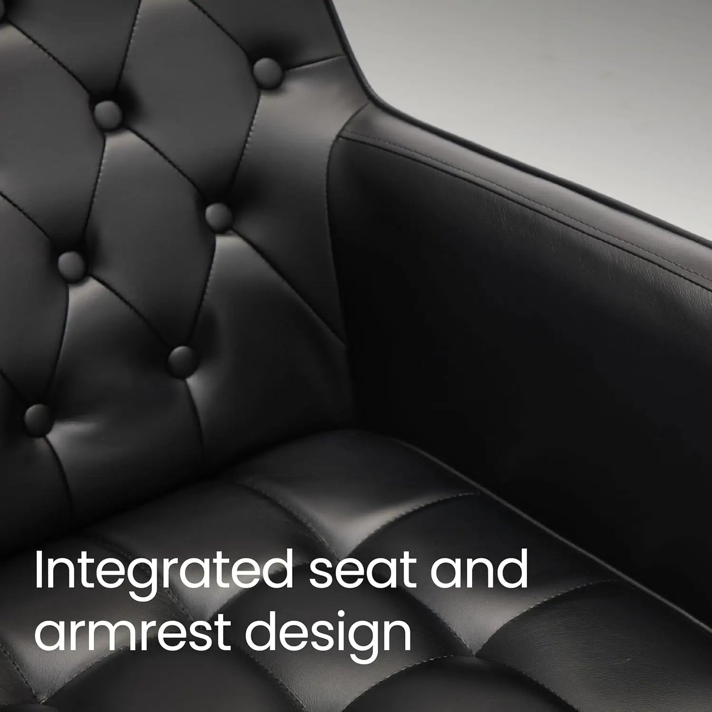 Home Desk Chair with Armrest,Leather Swivel Office Chair Adjustment Height with Wheels,Comfortable Padded Seat,Black