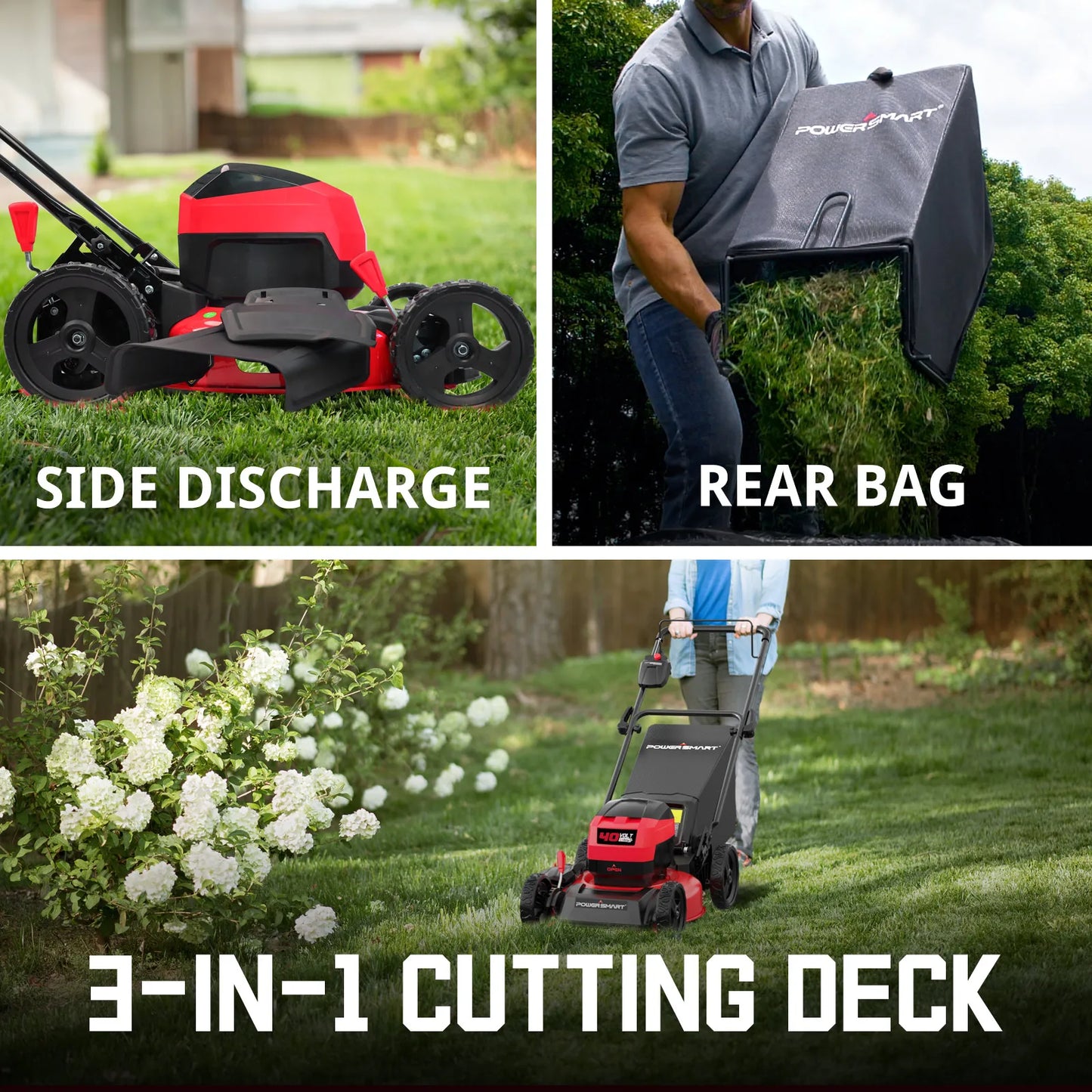 PowerSmart 40V Cordless Lawn Mower 3 In 1 Brushless Push
