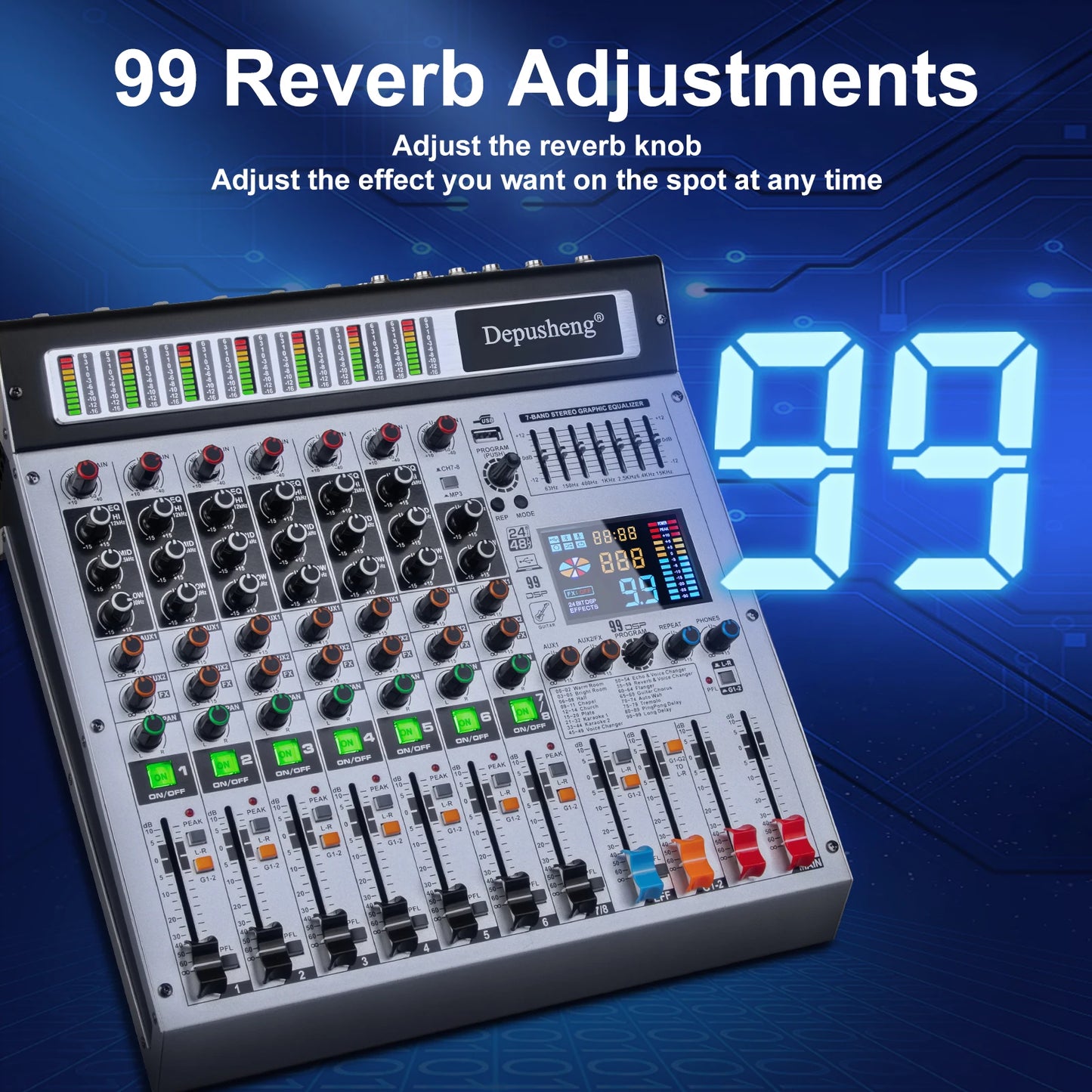 Depusheng AG8 8 Channel Mixer Professional audio console mixer DJ console for audio stage 99 DSP digital effects