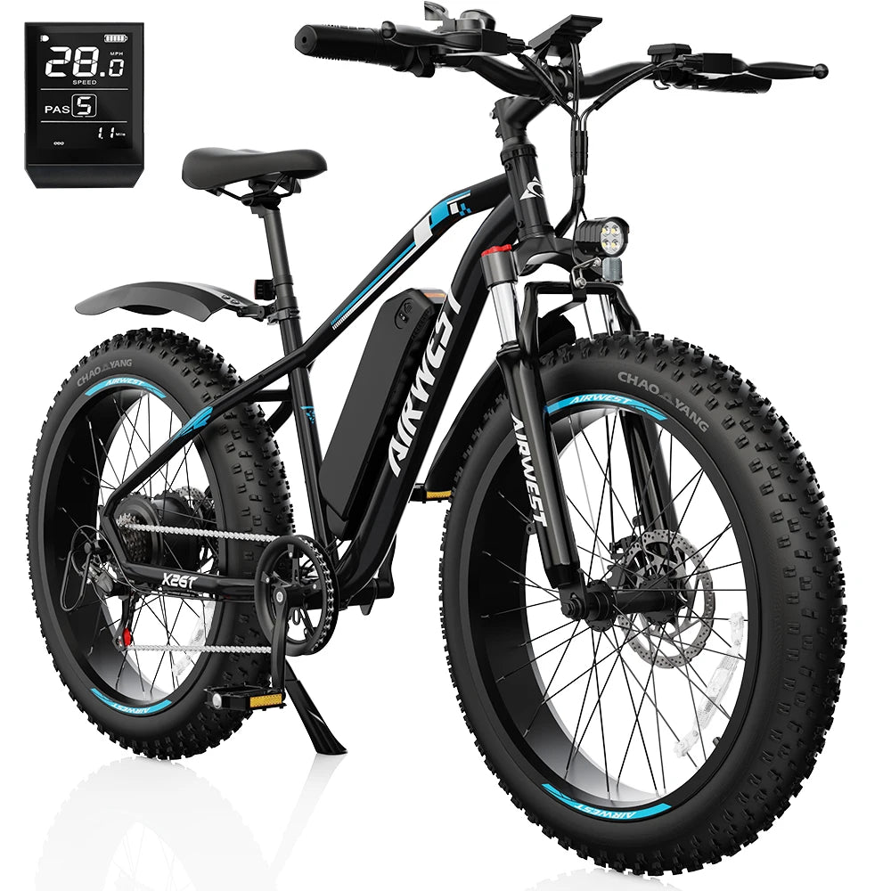 AIRWEST X26T Adult Electric Bike,Peak Power Motor 750W ,26"x4 Fat Tire,48V 13Ah Battery,25MPH,E-bike UL 2849, 1 Year Warranty