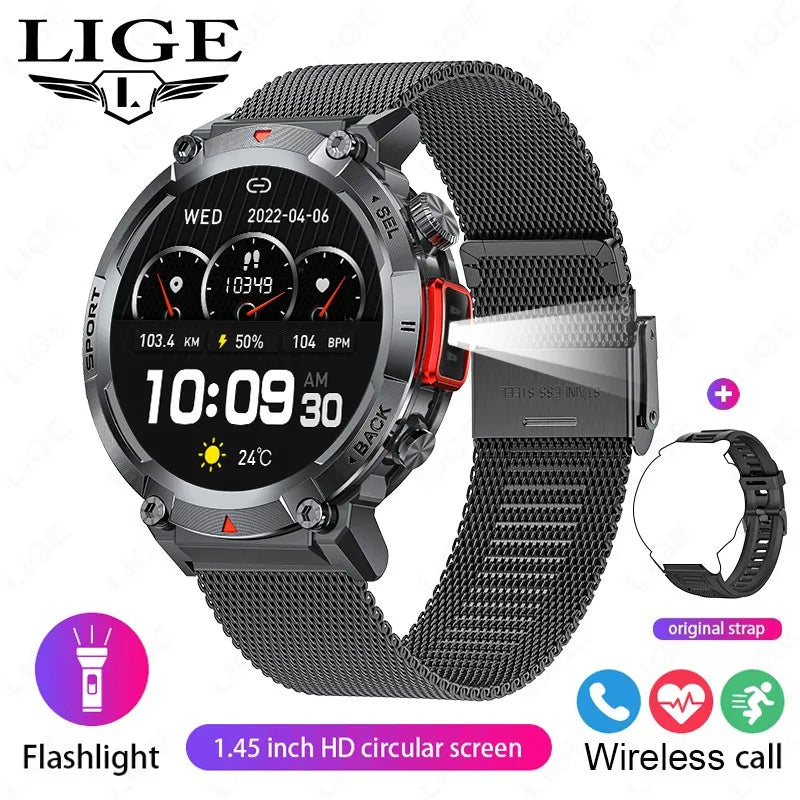 LIGE Smart Watch Men With Flashlight Sport Fitness Bracelet Blood Pressure Health Monitor Waterproof Smartwatch For Android ios