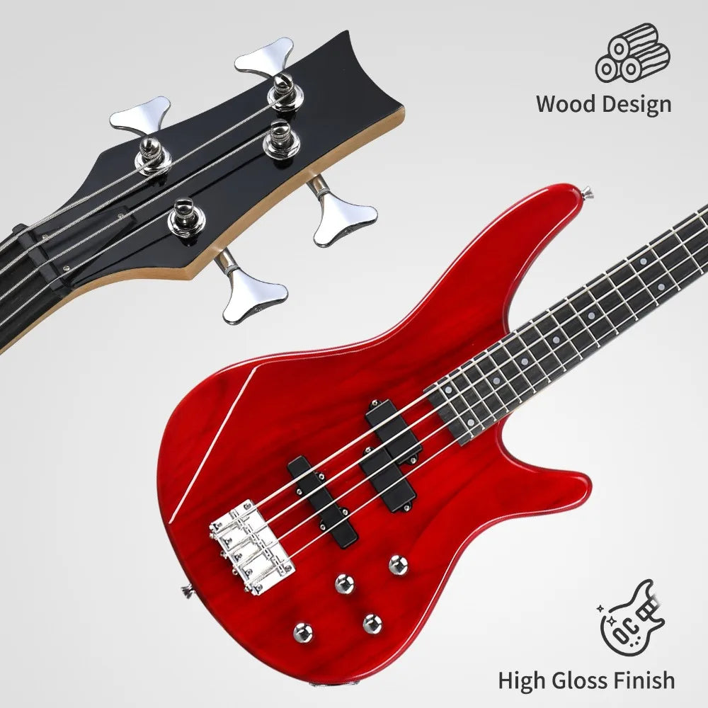 4 String Electric Bass Guitar,Full Size,Basswood With Bag & 20W AMP