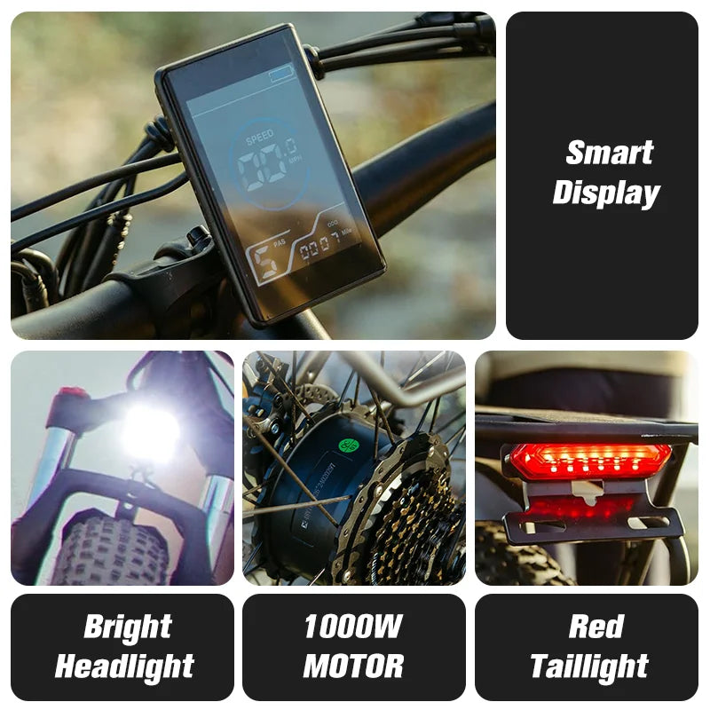 QNQ Electric Bicycle 1500W Motor 48V Lithium Battery Electric Bike Hydraulic Brake 26*4 Inch Fat Tire Snow E-bike