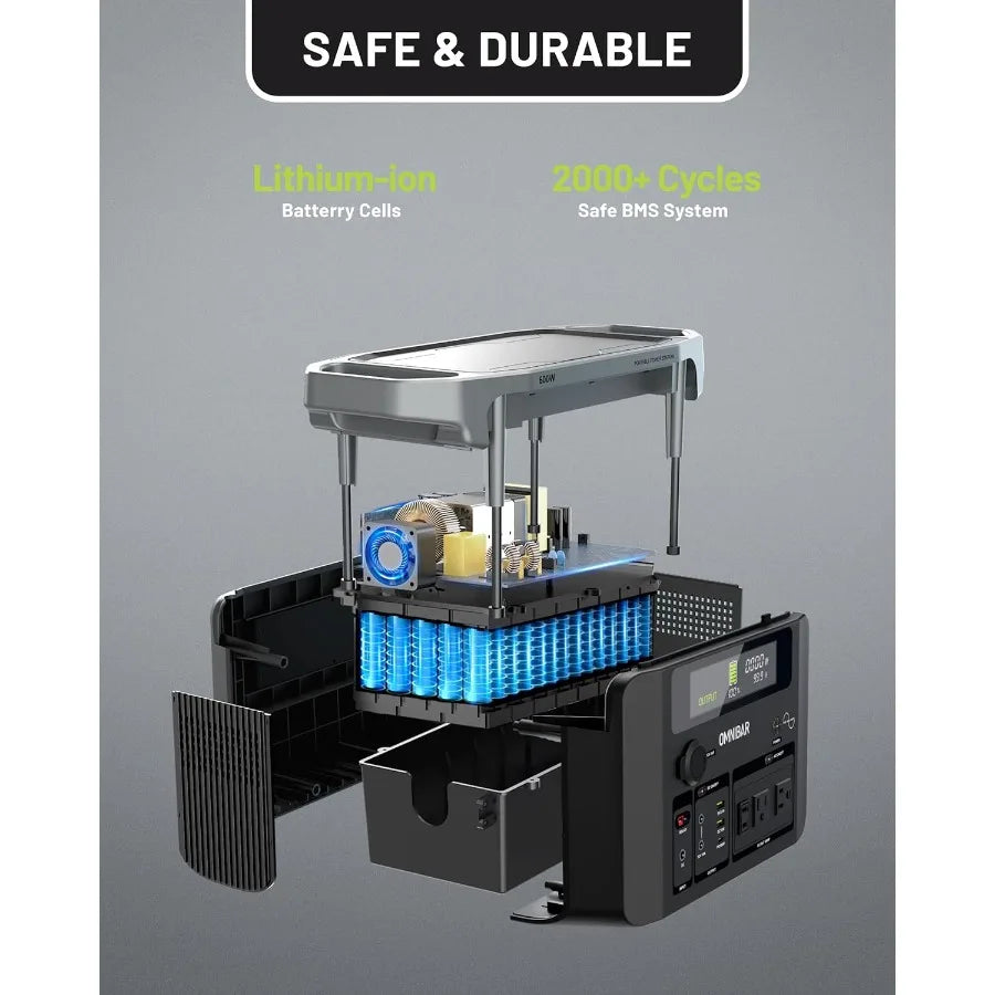 Portable Power Station 600W 655Wh 182 000mAh Solar Generator with 100W USBC Output 120V Pure Sine Wave AC Outlets for Outdoor C