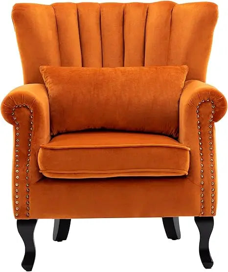 Mid-Century Modern Accent Chair, Comfortable Single Sofa with Channel Back and Pillow for Living Room and Bedroom