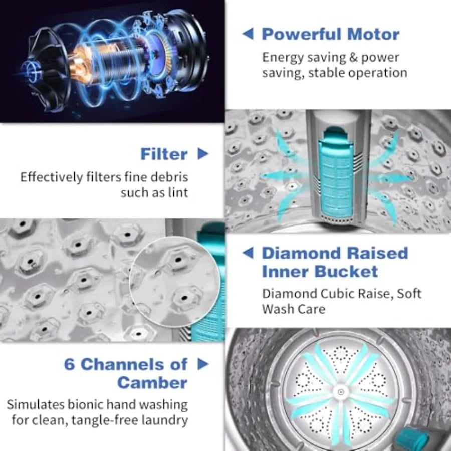 2 in 1 Full Automatic Washing Machine 15.6Lbs Top Load Portable Washer with Drain Pump 10 Wash Programs 8 Water Level Washer an