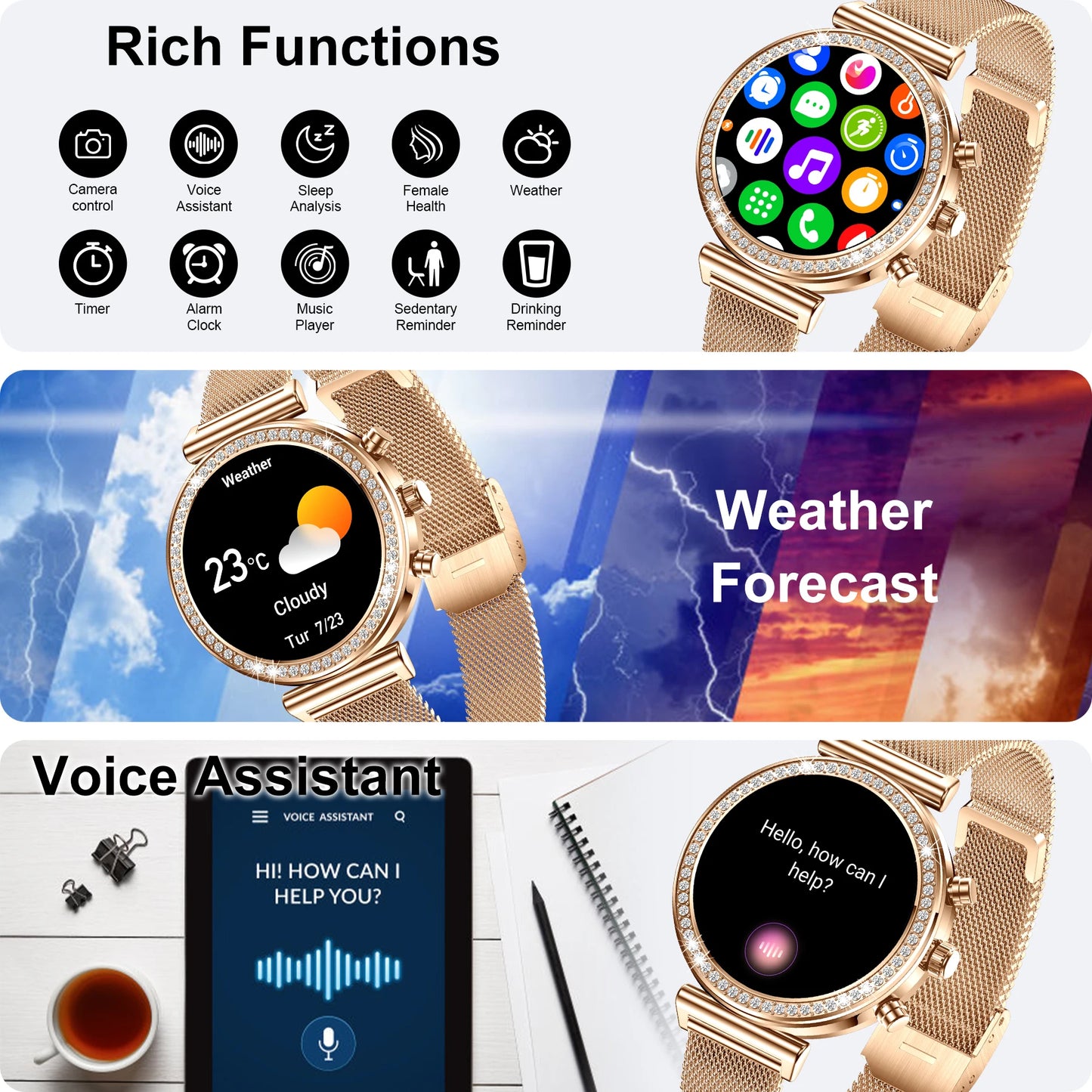 1.29" Touchscreen Smart Watch(Wireless Calls),Fitness Smartwatch for iPhone/Android with Sport Modes, Women Function/Watch Faces