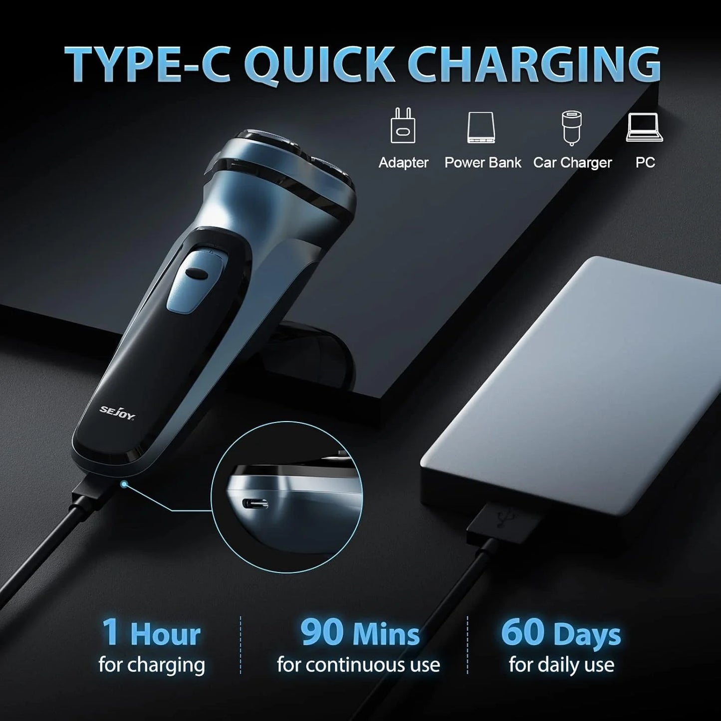 Sejoy Electric Razor for Men Rechargeable Electric Shavers Rotary Portable Travel Razor Idea Gift Beard Trimmer