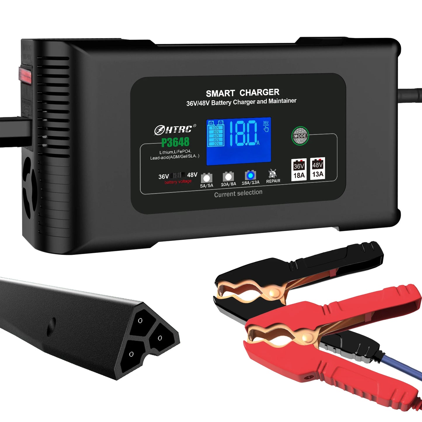 HTRC 36V/18A Golf Cart Battery Charger 48V/13A for EZ-GO RXV TXT Club Car Yamaha AGM LiFePO4 PB Lithium Lead Acid Battery Repair