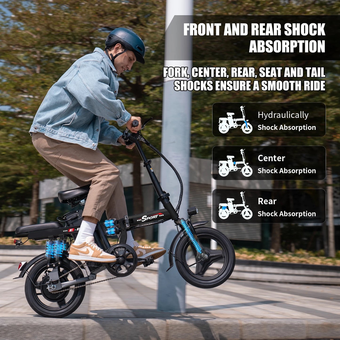 Folding Electric Bike for Adult,48V 15AH Removable Battery, 20MPH 25Miles Commuting Motorcycle Ebike,500W 14'' Electric Bicycle