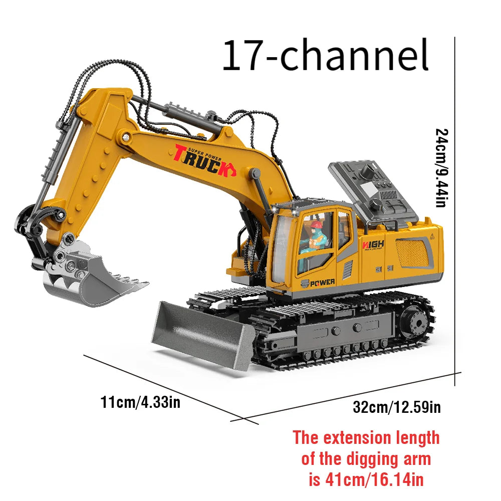 1/18 RC Truck Remote Control Excavator Car RC Excavator Simulation Alloy Electric 17CH Engineer Toy for Kids Boys Birthday Gift
