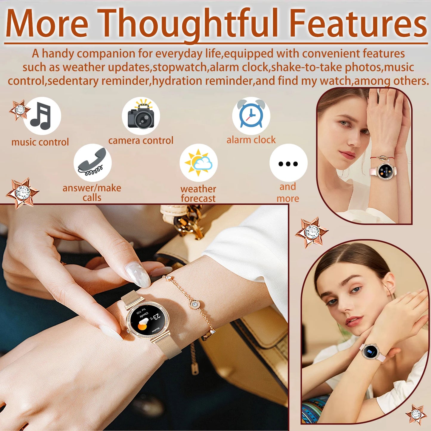 Women Smart Watch(Wireless Calls),1.29" Touchscreen Smartwatch for iPhone/Android with Sport Modes, Women Function/Perfect Gifts