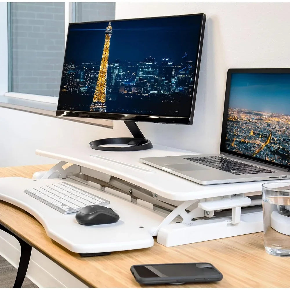 HOT-Standing Desk Converter - 37 Inch Adjustable Sit To Stand Up Desk Workstation, MDF Wood, Ergonomic Desk Riser With Keyboard