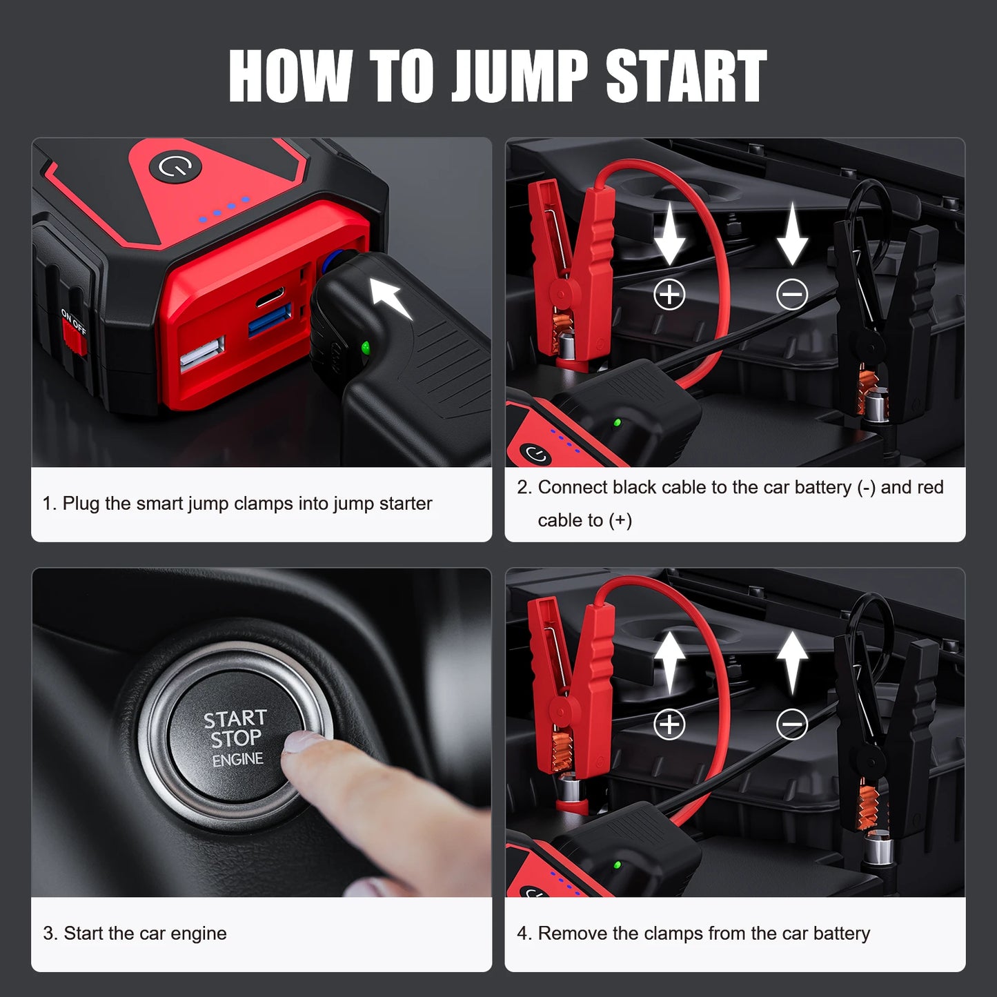 Povasee Jump Starter Power Pack 3000A Car Battery Booster Jump Starter Car Jump Starter Power Bank Jump Pack with Jump Leads