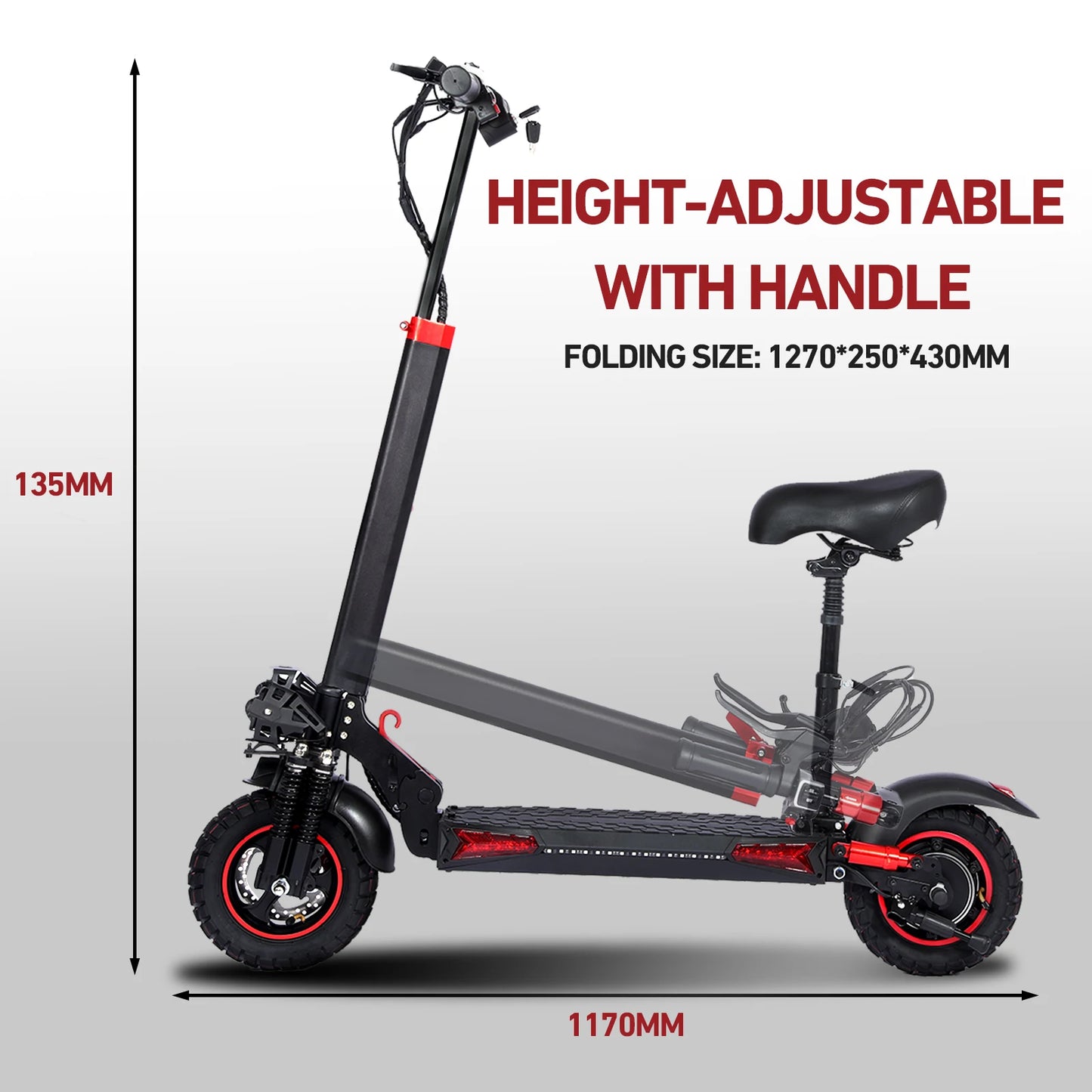1200W Off-road Electric Scooter with Seat, 48V 21Ah Battery, Max speed 30Mph, Range 35Miles, Foldable Commuter E-scooter