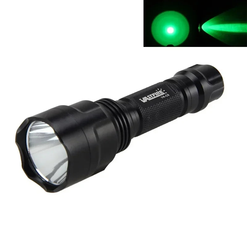 C8 LED Flashlight White/Green/Red Tactical Hunting Rifle Lantern+Pressure Switch+Rail Scope Mount+18650+USB Charger