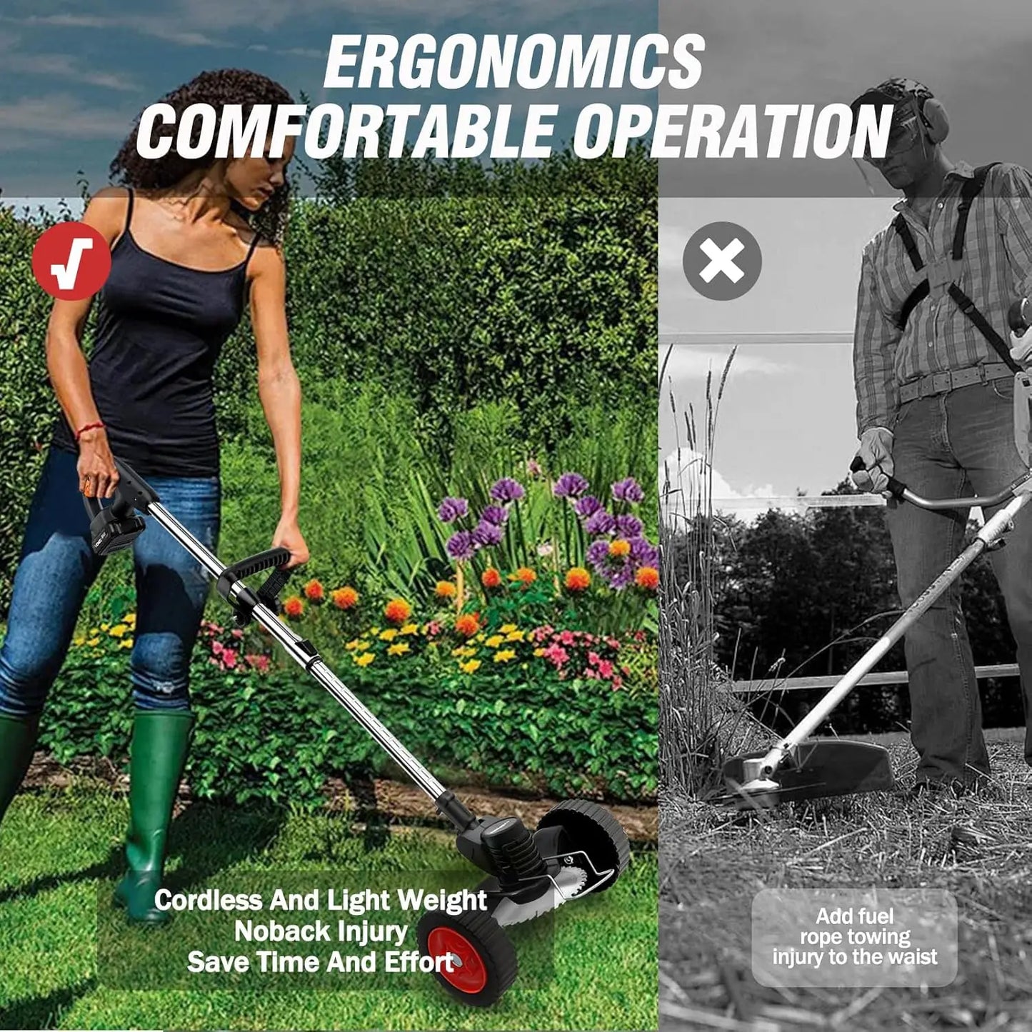 Cordless 21V Electric Weed Trimmer With Wheels 3 In 1