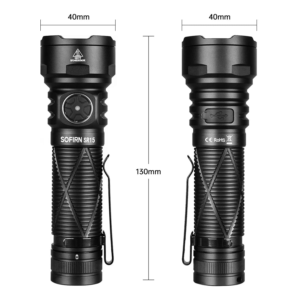 Sofirn SR15 4500LM Flashlight SFT25R Powerful LED Light 21700 USB C Rechargeable Discharge Torch