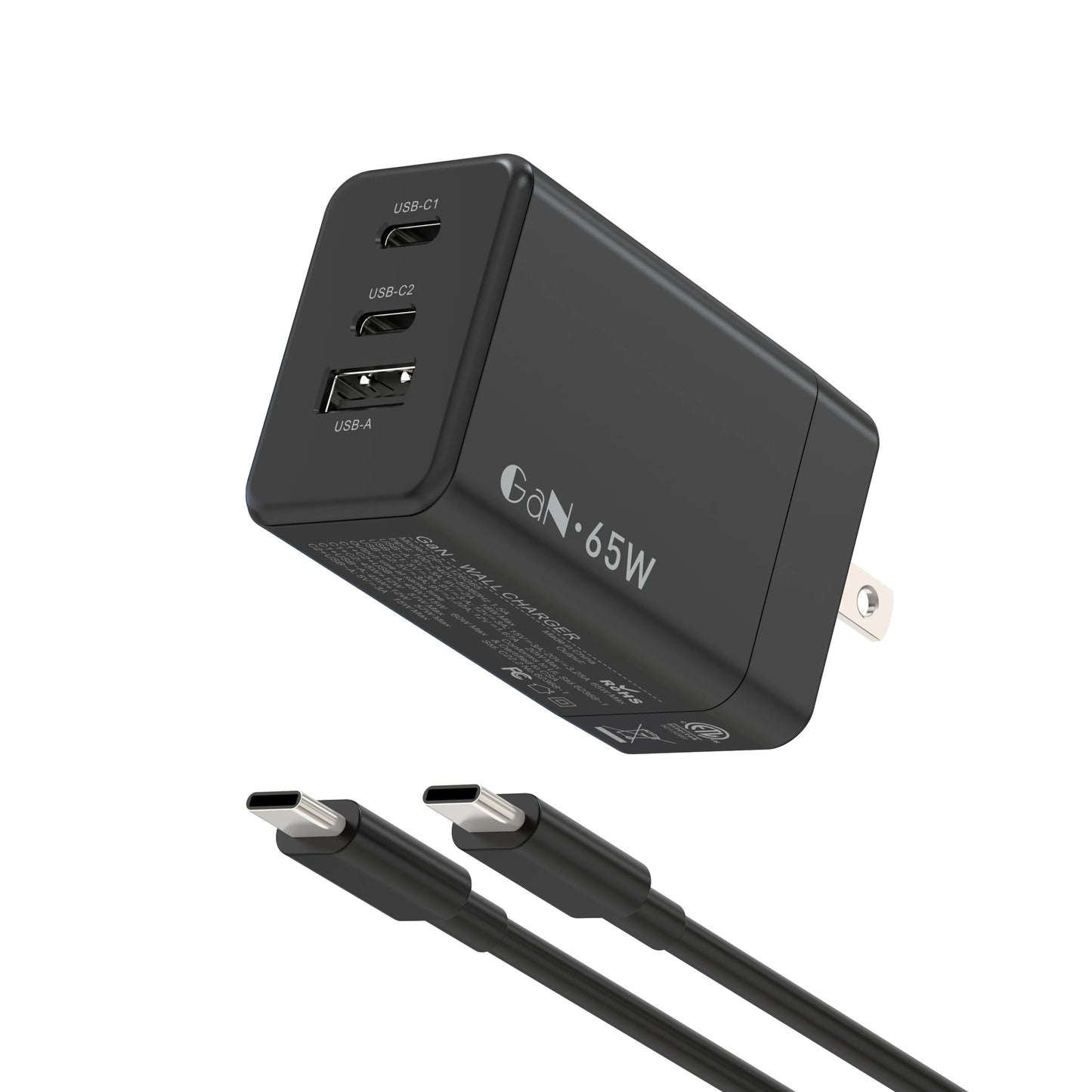 65W USB C Charger 3 Ports Travel GaN Charger With 6.6FT Type-C Cable For IPhone16/15/15 Pro/15 Pro Max/15 Plus, Ipad, Laptop