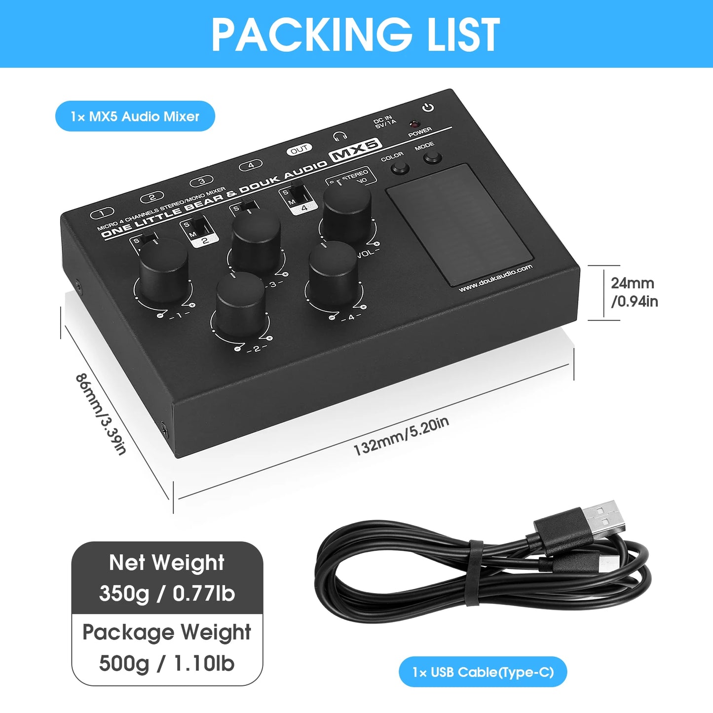 Nobsound MX5 Ultra Low Noise 4-Channel Stereo Audio Mixer Mini Stereo / Mono 6.35/3.5mm Mixer for Club/Studio/Bar