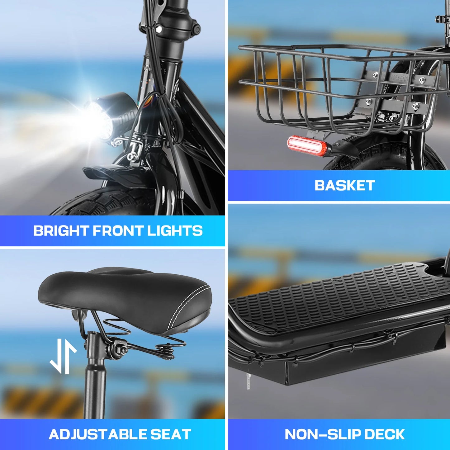 500W Electric Scooter with Seat Peak 750W 375Wh 7800mAh Battery 25Mi Range 20MPH 14" Tire Shock Dual Disc Brake