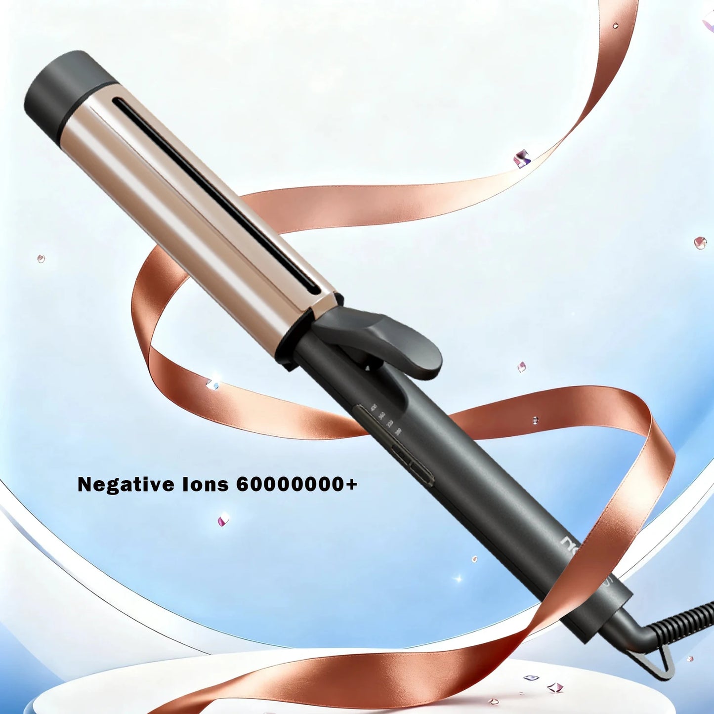 1.5 Inch Extra Large Curling Wand for Long Hair - Ceramic Tourmaline Barrel with 40000000 Negative Ions, 2 Clips
