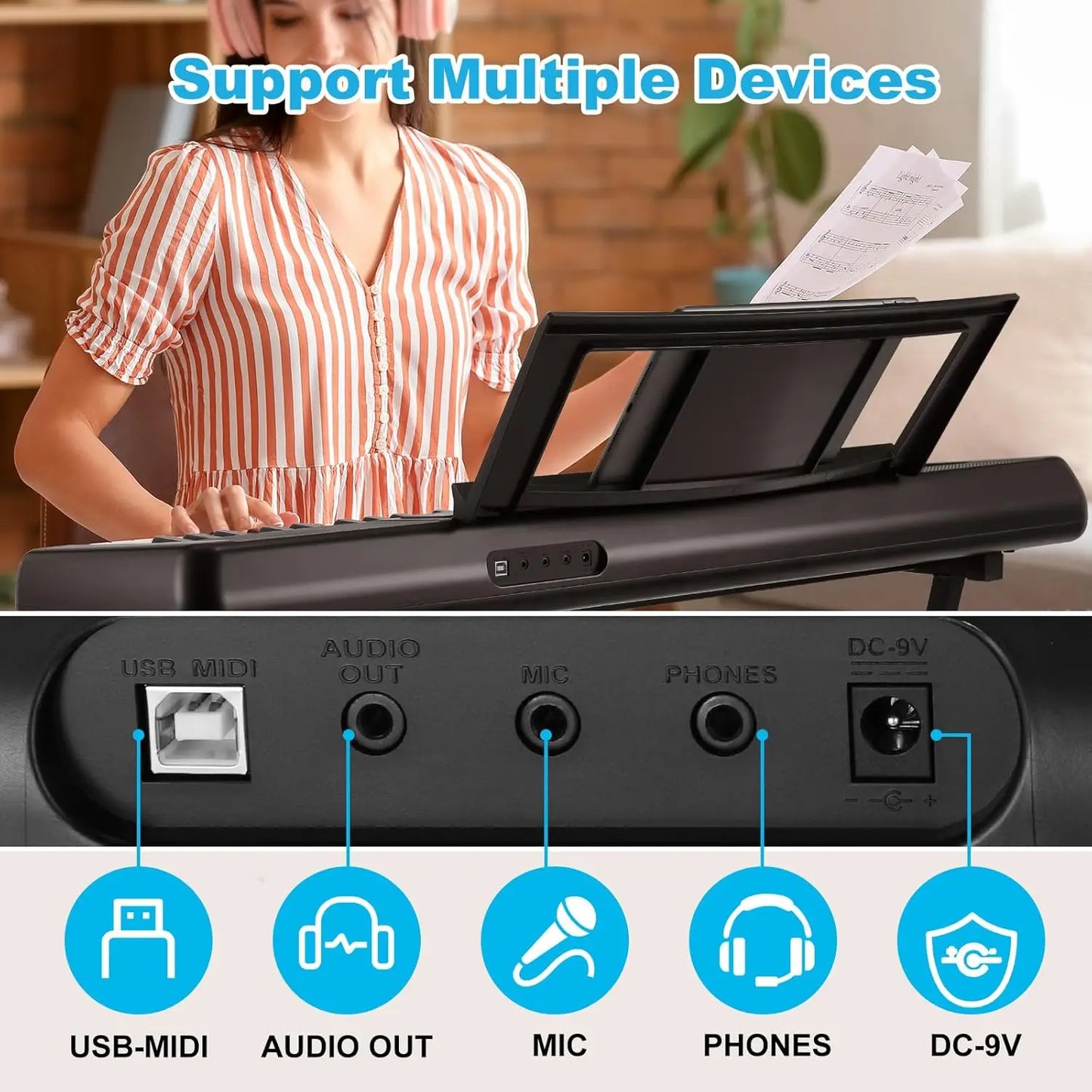 Keyboard Piano Digital Piano 61 Keys, Electric Piano Keyboard for Beginners, 300 Sounds & Teaching Function, Electronic Keyboard