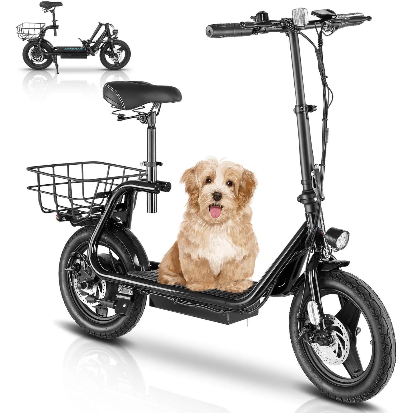 500W Electric Scooter with Seat Peak 750W 375Wh 7800mAh Battery 25Mi Range 20MPH 14" Tire Shock Dual Disc Brake