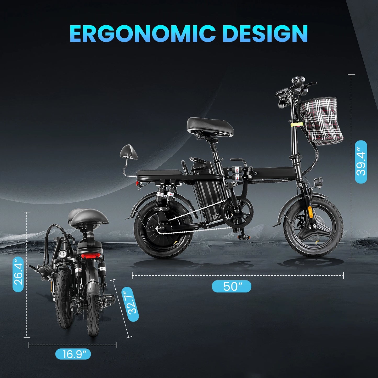 Electric Bike For Adults Teens Folding Ebike Commuter City Foldable E Bike With 500W Motor 23MPH Speed Pedals Assist Dual Disc B