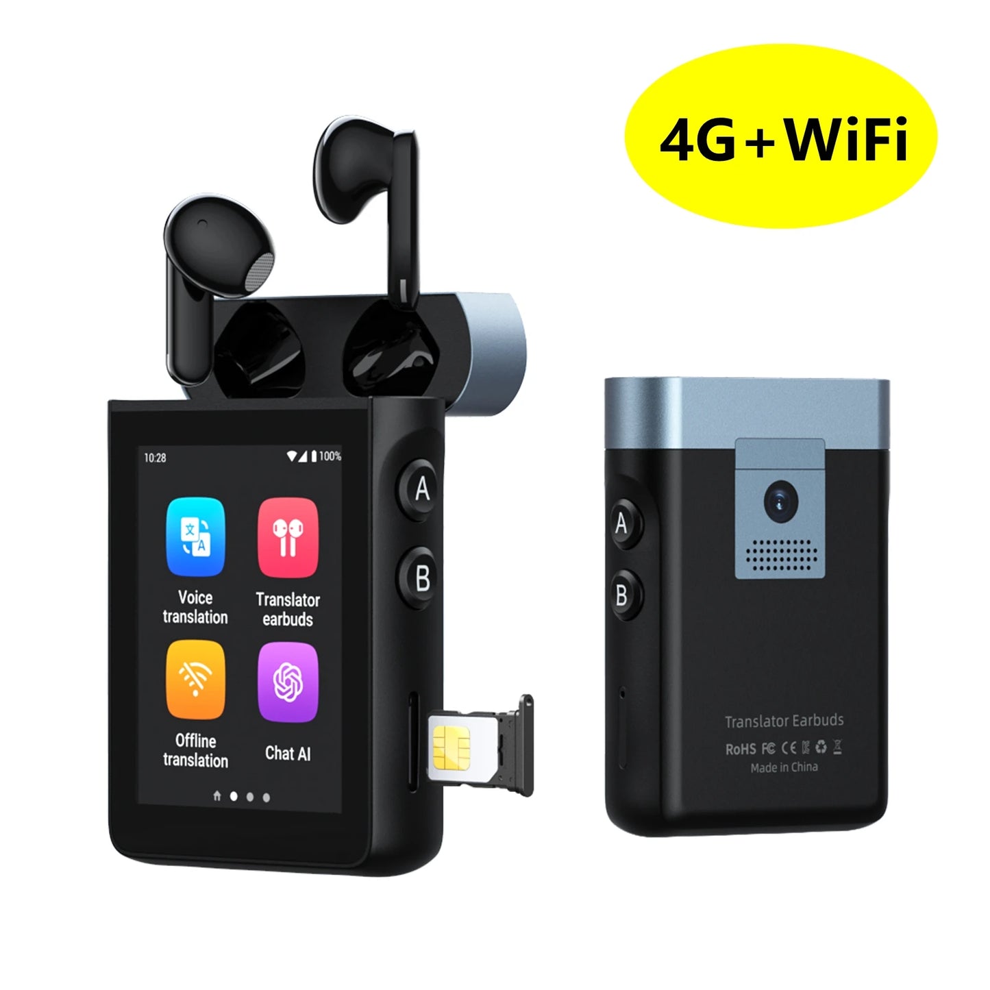 Wooask A9 AI Translator Earbuds, 4G+WiFi ,Real-Time Translation Device with 144 Languages, No App Needed for Travel & Business