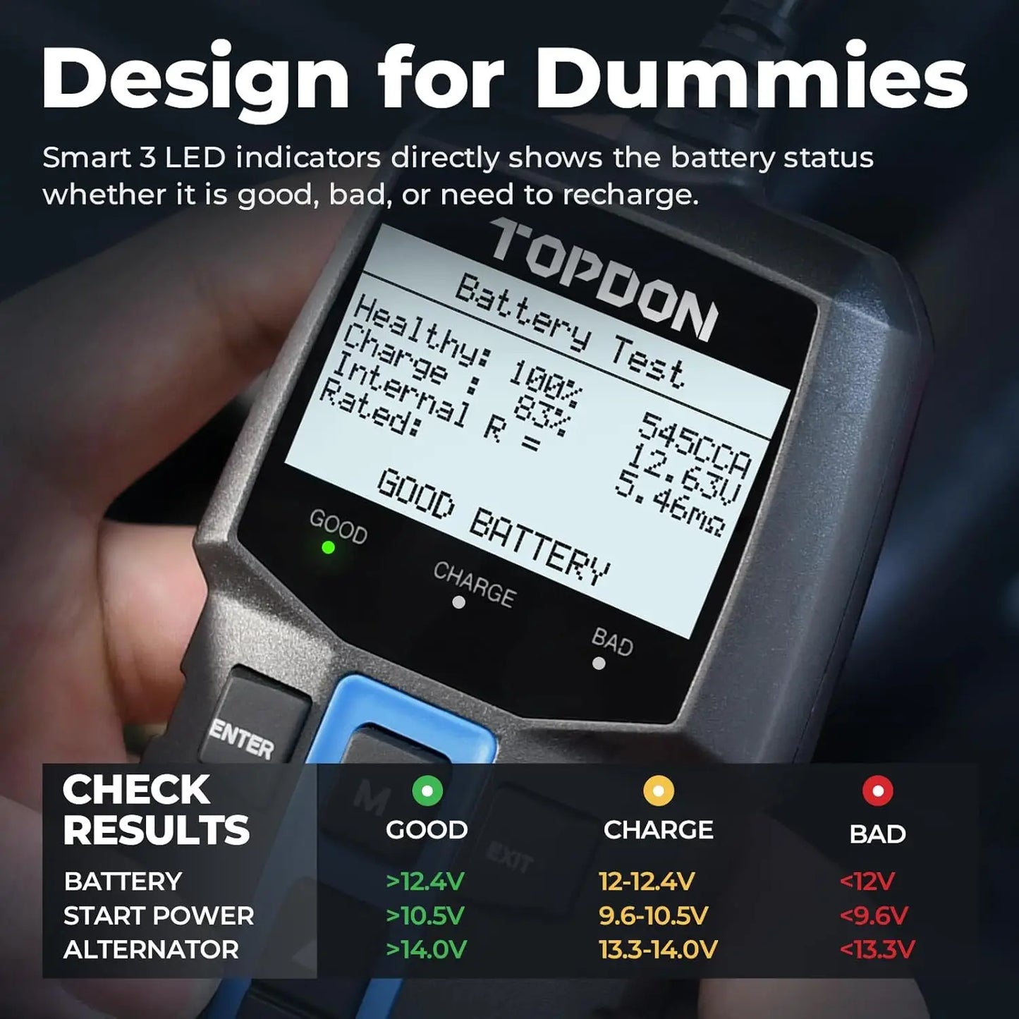 TOPDON BT200/BT100 Battery Tester Charging Cranking Test Tools for Car 24V/12V Automotive Diagnostic Battery Monitor 100-2000CCA