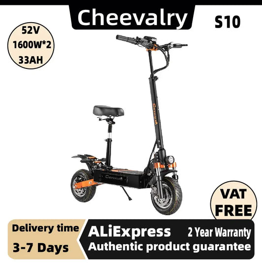 Cheevalry S10 1600W*2，Adult Electric Scooter 52V 33AH Folding E-Scooter 10  Inch Tire city E-Scooter