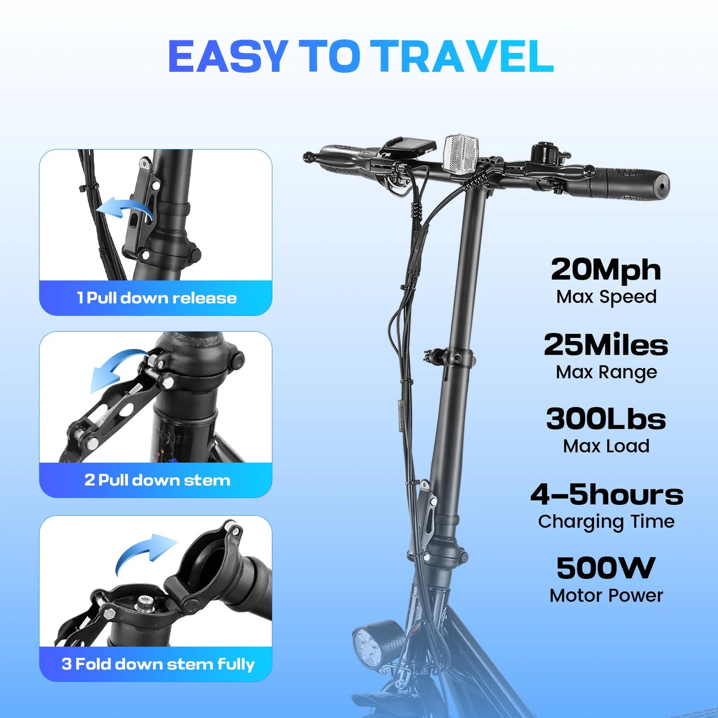 500W Electric Scooter with Seat Peak 750W 375Wh 7800mAh Battery 25Mi Range 20MPH 14" Tire Shock Dual Disc Brake