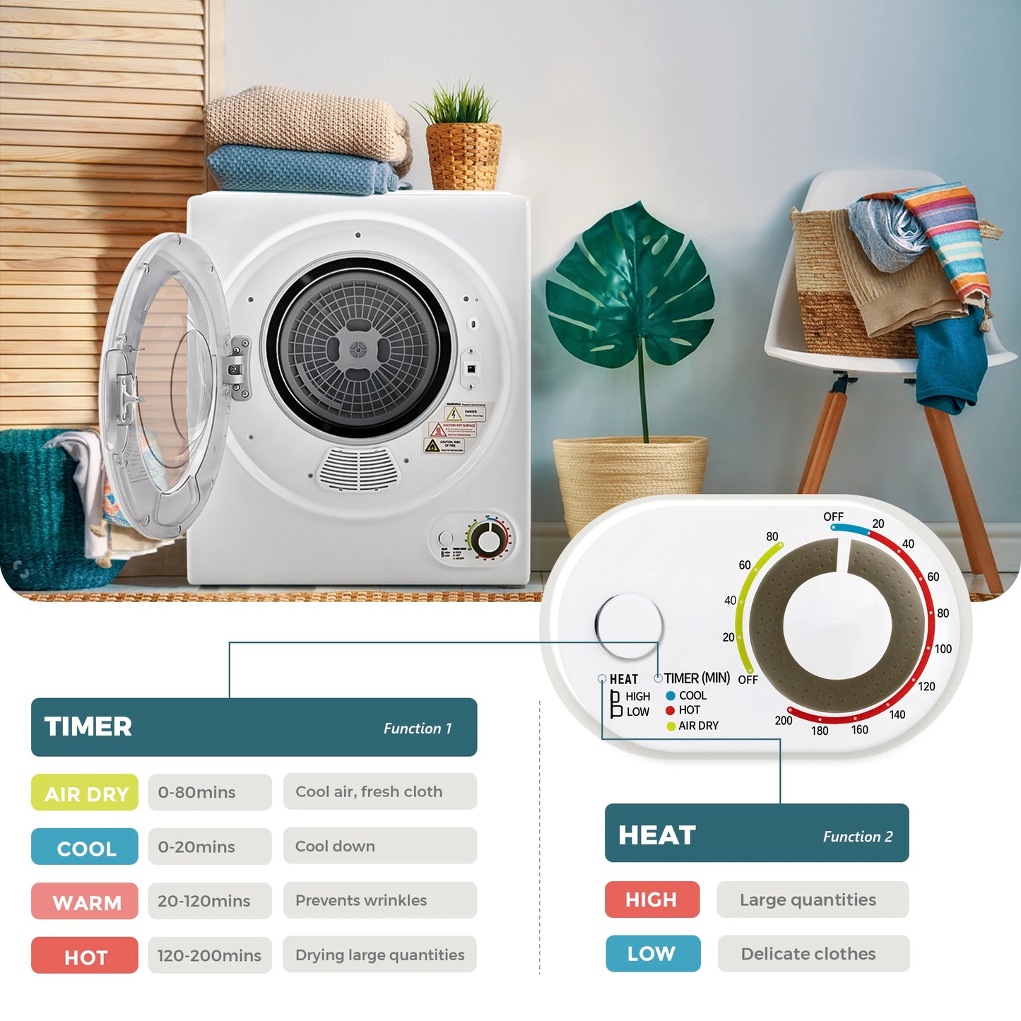 SIMZLIFE Portable Clothes Dryer 1.6 Cu. ft. Front Load Stainless Steel Electric Dryers Machine for Apartment,RVs,Dorms
