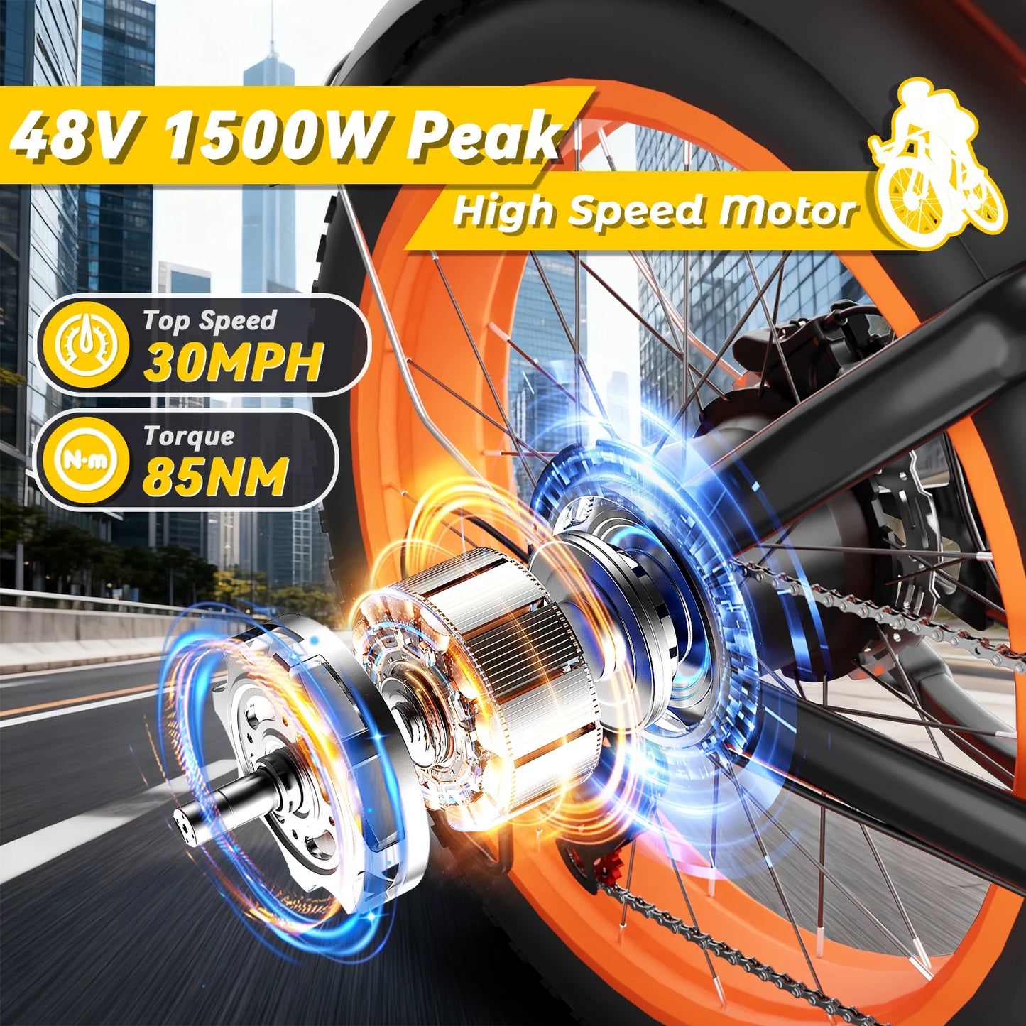 1500W Peak Electric Bike Moobelo B8 - Winter Fat Tire 48V 16AH Long Range 30MPH | Shimano 7-Speed All-Terrain E-Bike for Adults