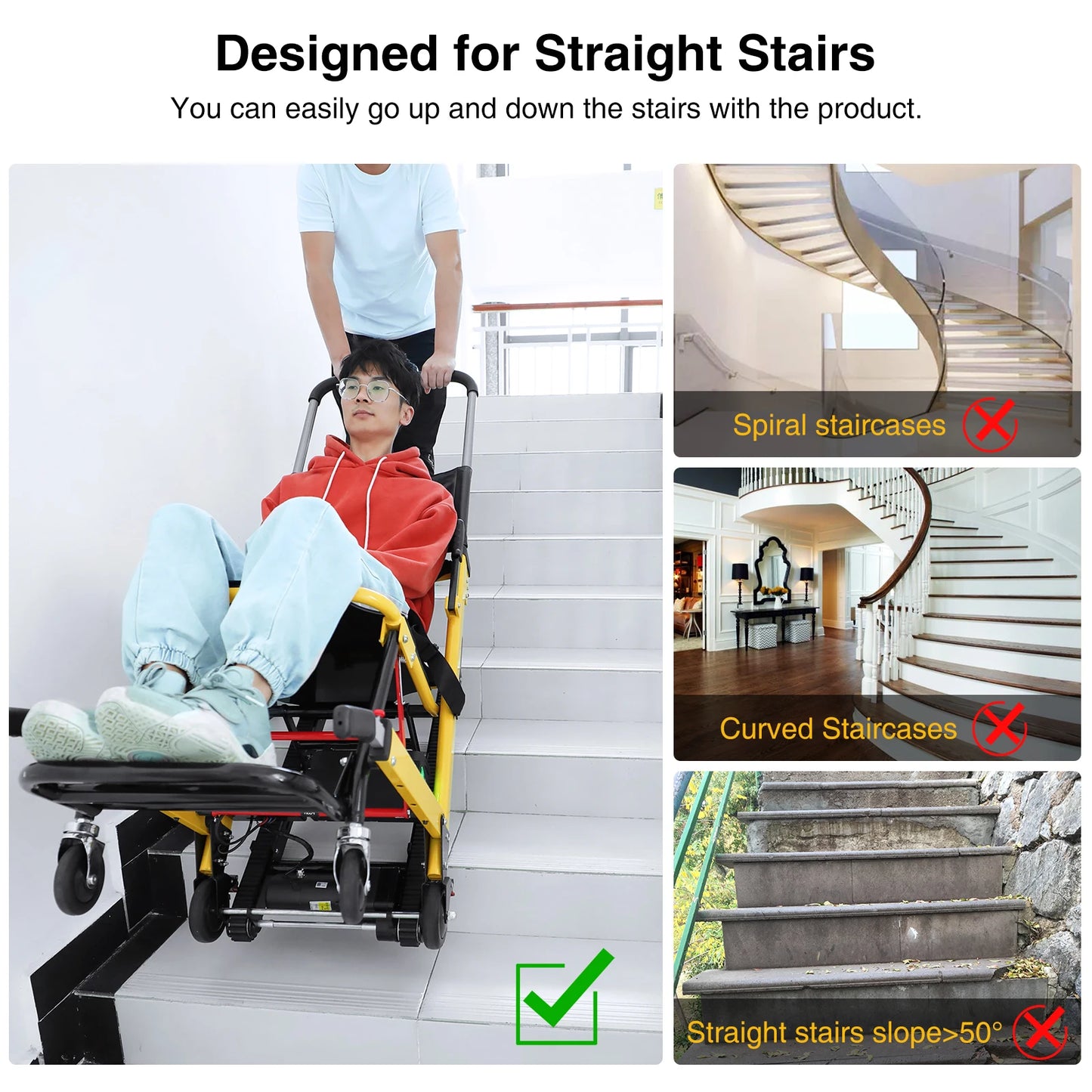 Motorized Elderly Stair Lifting Climbing Wheelchair Portable Lift Chair Elevator Assist Stair Chair Electric Wheelchair, 440 lb