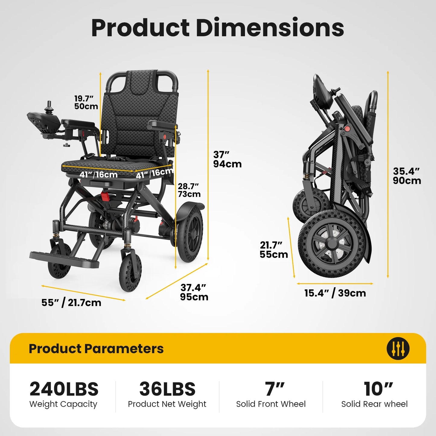 Foldable Electric Wheelchair for Adults 15 Miles Long Travel Range Power Wheelchair Motorized Wheelchair for Seniors Portable