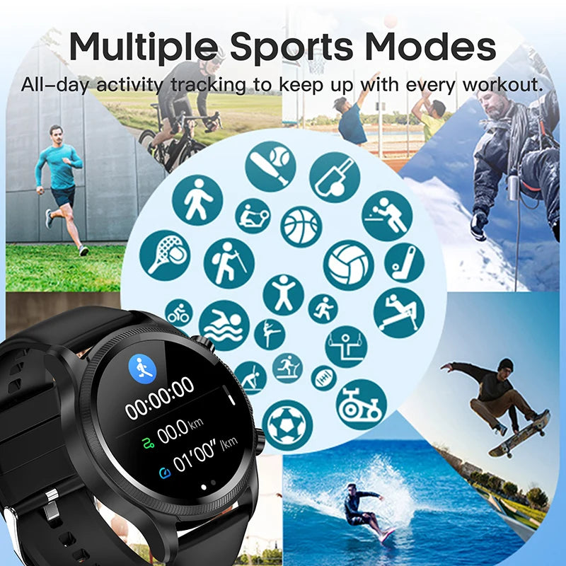 2025 New ECG Smart Watch Heart Rate Blood Pressure Blood Oxygen Sleep Monitoring 1.39'' Fitness Sports Watch For iPhone Android