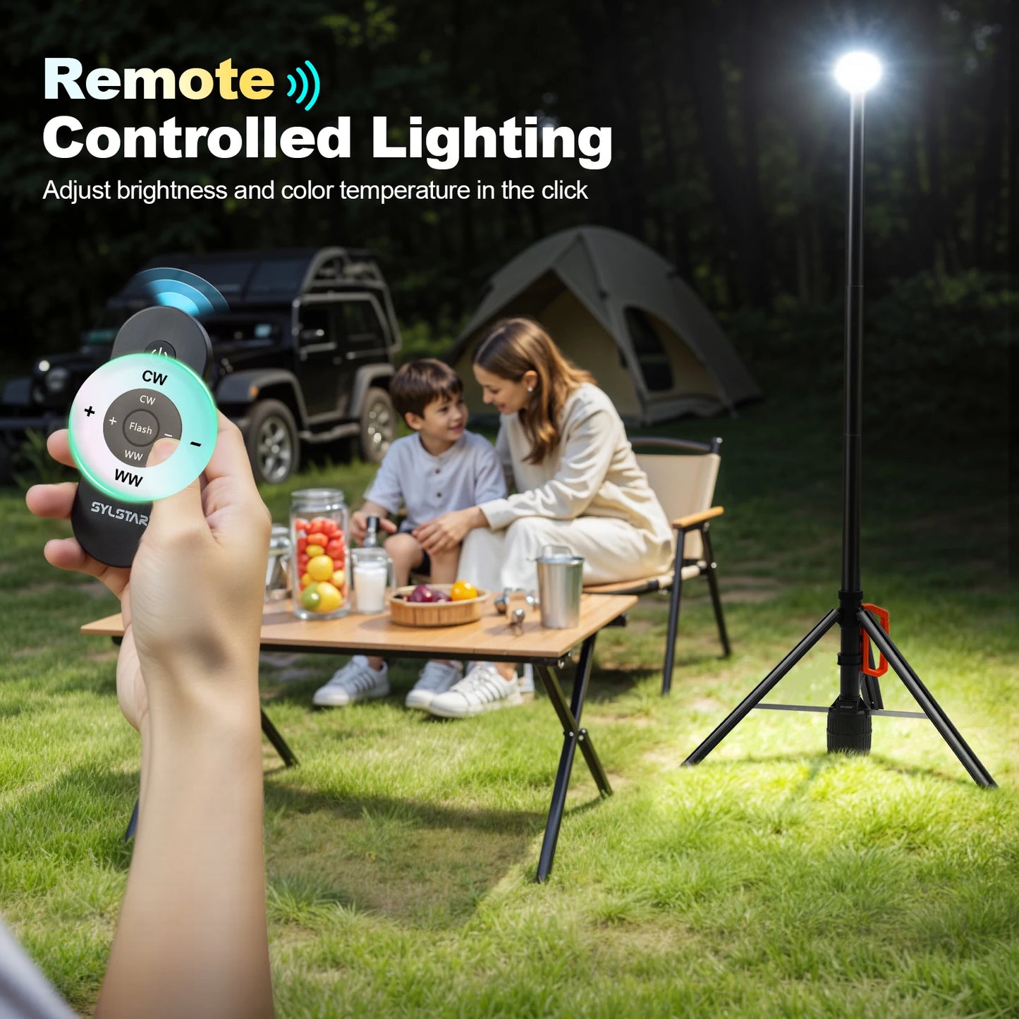 360° Rechargeable Work Light  Remote Control 8.4Ft Max Height 3000LM Ultra Bright 3CCT Dimmable Telescopic Camping Lights