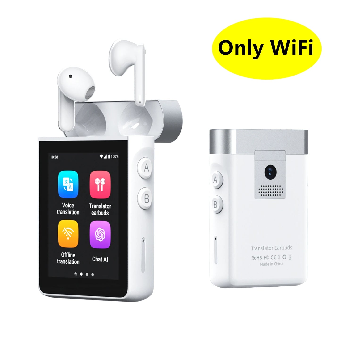 Wooask A9 AI Translator Earbuds, 4G+WiFi ,Real-Time Translation Device with 144 Languages, No App Needed for Travel & Business