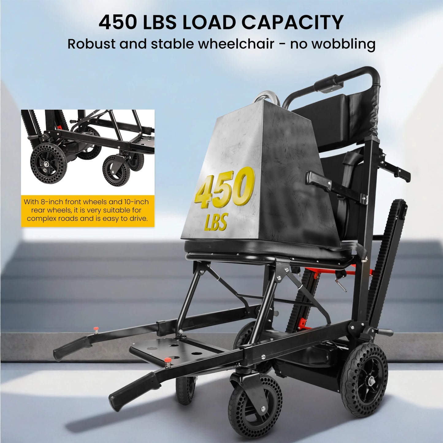 Electric Stair Climbing Chair Foldable Emergency Stair Lift Wheelchair Battery Operated for Elderly Disabled 440 lbs Max Load
