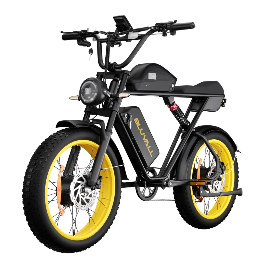 Dual Motors 52V 23AH Electric Bicycle 3000W Peak 37MPH 20" Fat Tire Ebike Full Suspension Adult E-Bike for Off-Road Mountain