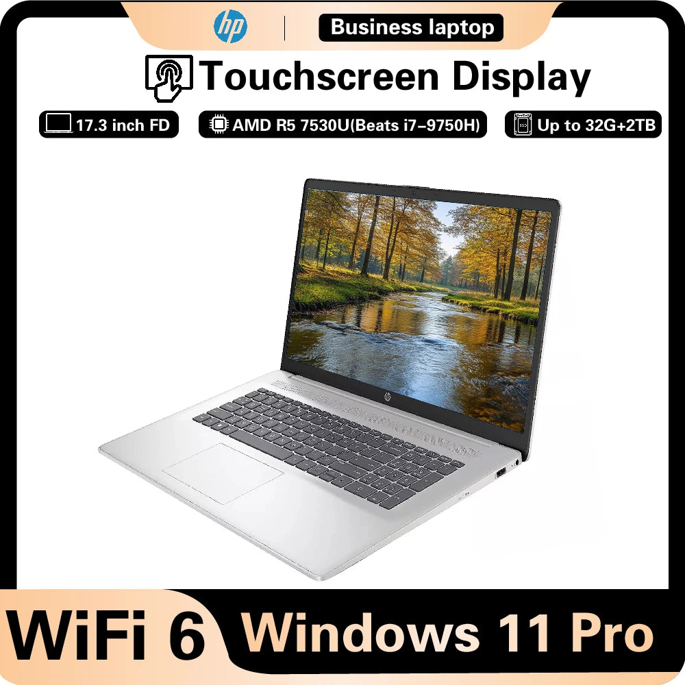 HP 2023 Newest 17'' Laptop, AMD Ryzen 5 7530U(Beats i7-9750H), HD LED 17.3'' Touchscreen Display, 16GB DDR4 RAM, 1TB SSD, Win11P