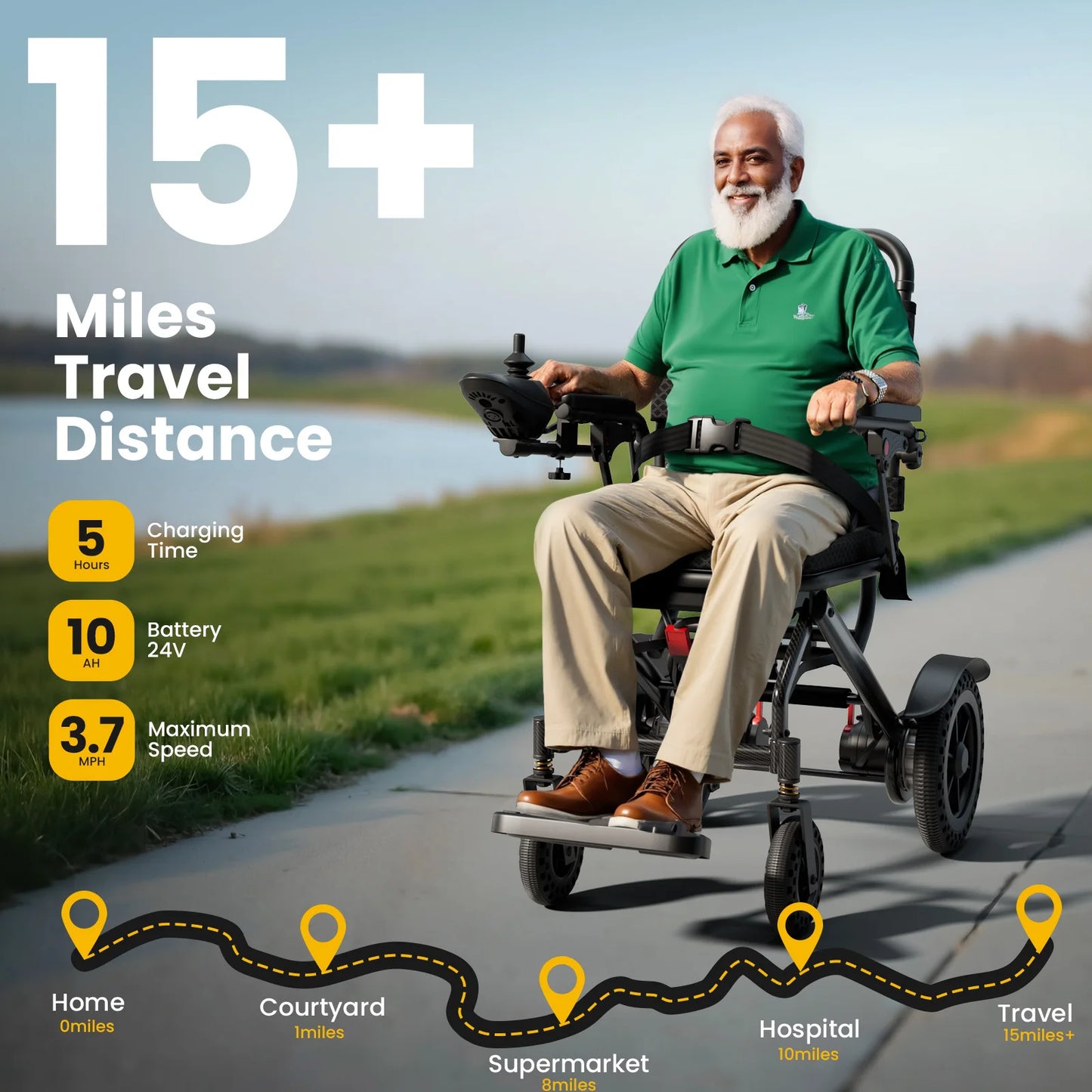 Foldable Electric Wheelchair for Adults 15 Miles Long Travel Range Power Wheelchair Motorized Wheelchair for Seniors Portable