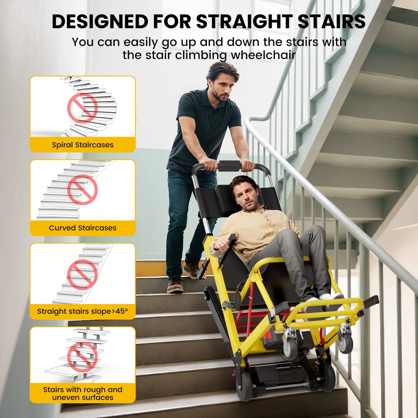 Stair Lifting Motorized Climbing Wheelchair Stair Elevator Lift Track Climbing Wheelchair 440lb Limit  Assist Wheelchair