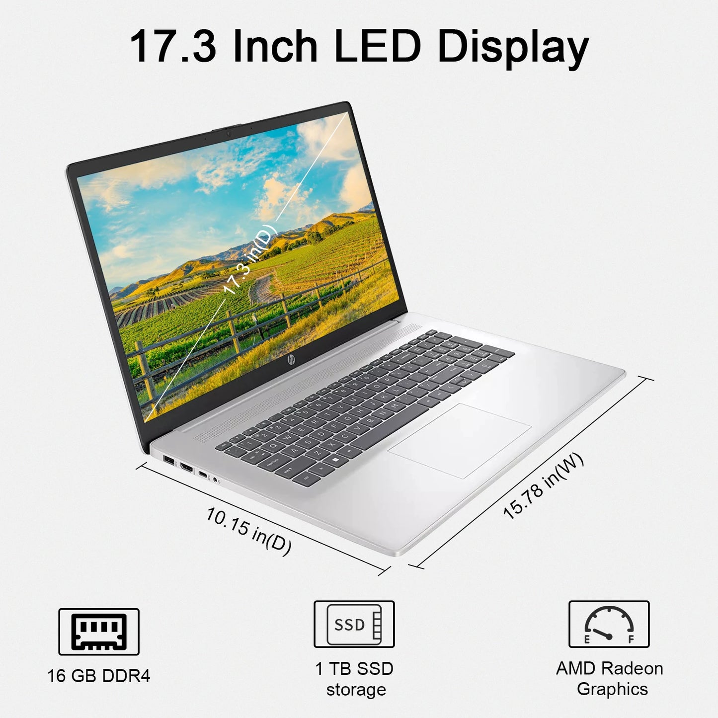 HP 2023 Newest 17'' Laptop, AMD Ryzen 5 7530U(Beats i7-9750H), HD LED 17.3'' Touchscreen Display, 16GB DDR4 RAM, 1TB SSD, Win11P