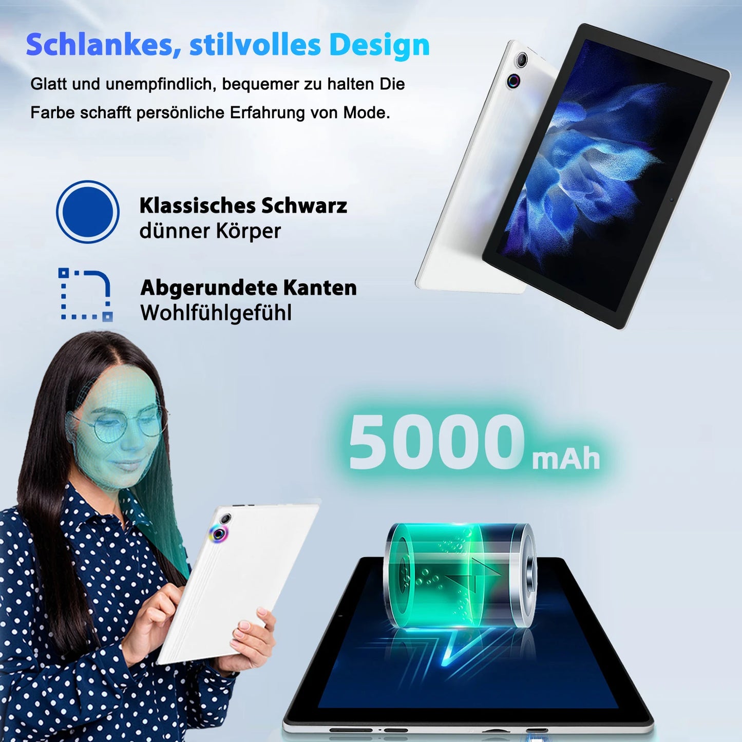 Android 14 10 inch Tablet, A523 Octa Core, 8GB RAM + 64GB ROM(TF 1TB), 5000mAh, Face Unlocked,Black+Keyboard & Mouse Set, Black