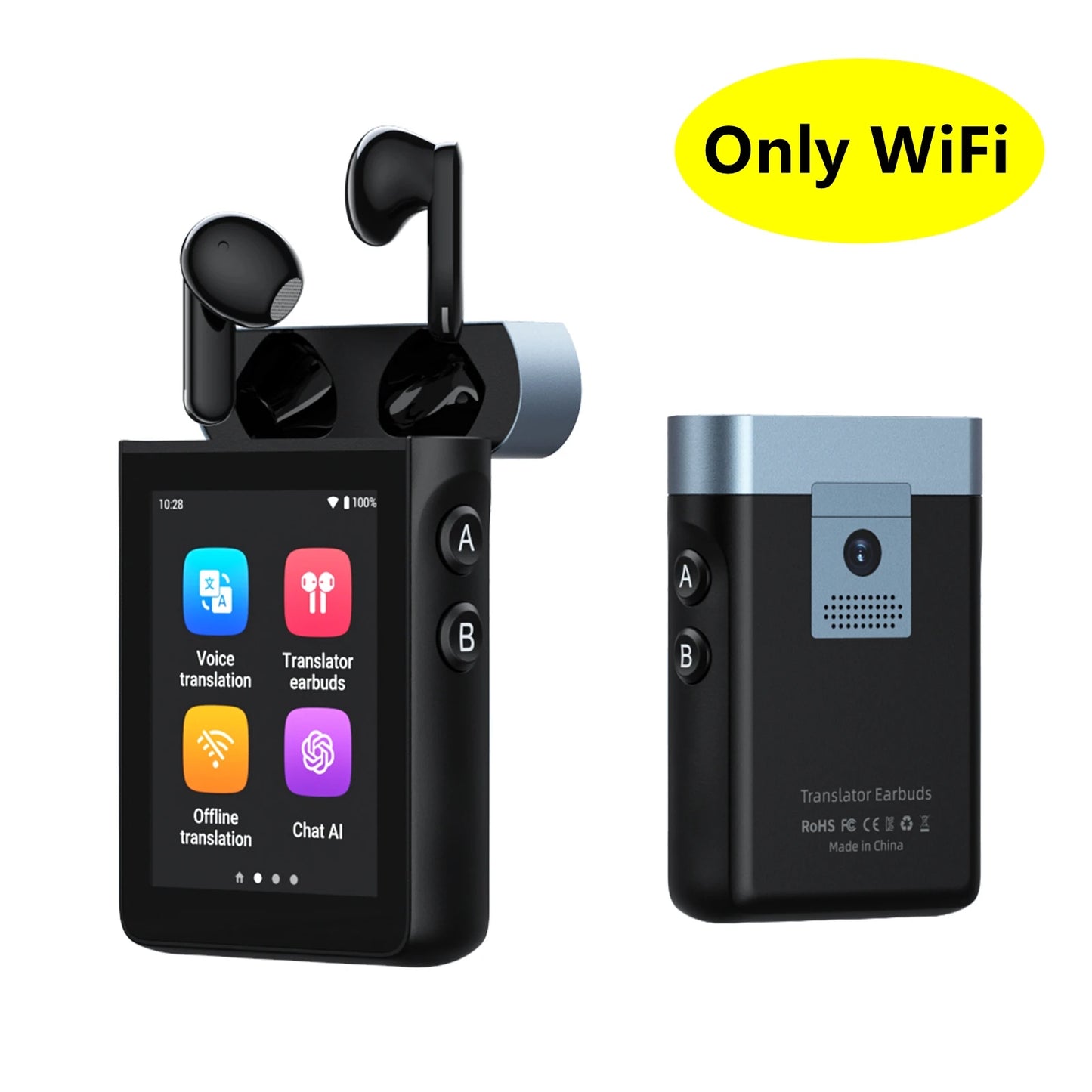 Wooask A9 AI Translator Earbuds, 4G+WiFi ,Real-Time Translation Device with 144 Languages, No App Needed for Travel & Business