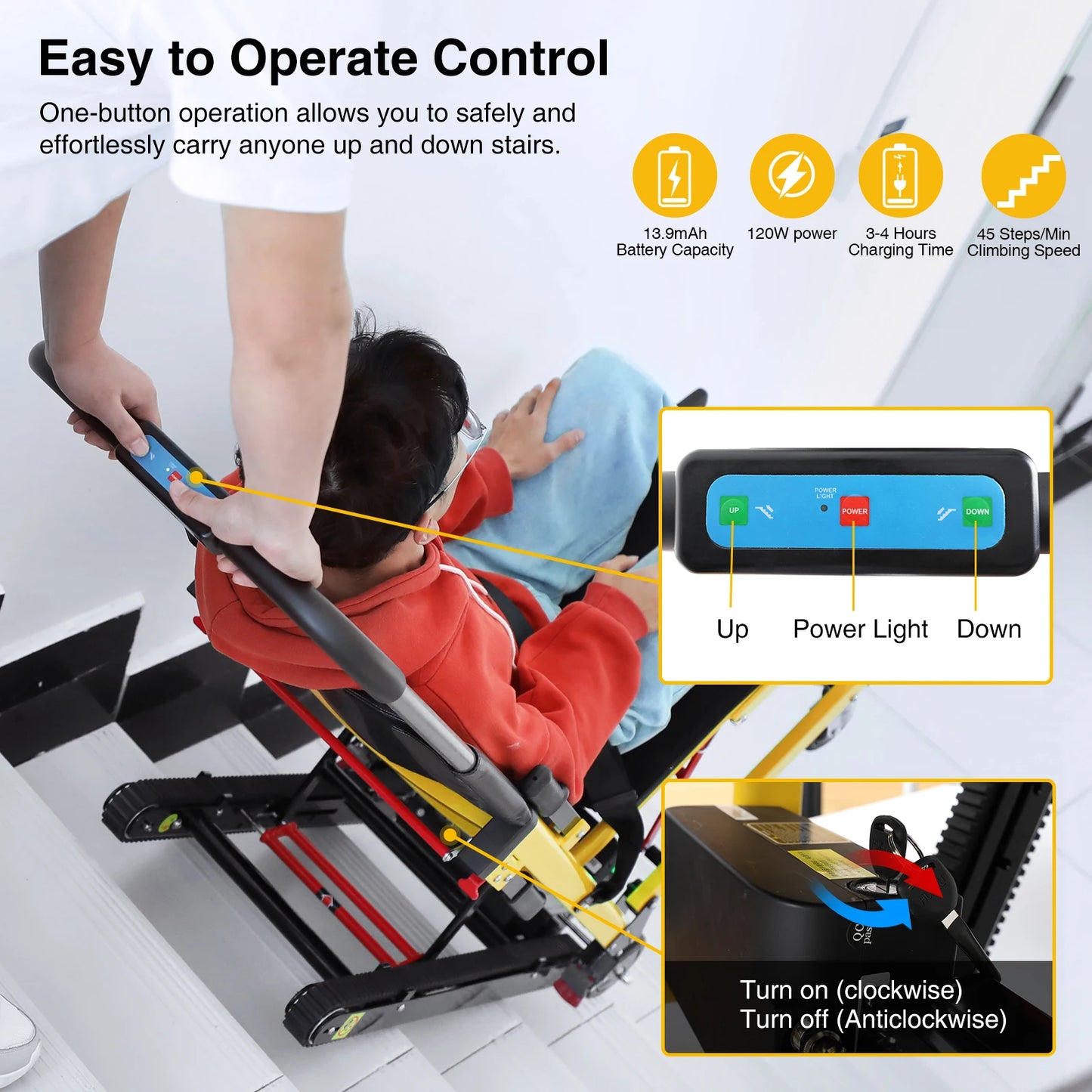 Motorized Elderly Stair Lifting Climbing Wheelchair Portable Lift Chair Elevator Assist Stair Chair Electric Wheelchair, 440 lb