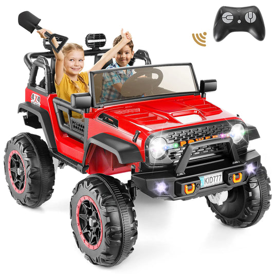24V Kids Electric Ride on Jeep 2 Seater Battery Powered Truck with 20'' Wide Seat, 4x100W Powerful Wheels, Music, Remote Control